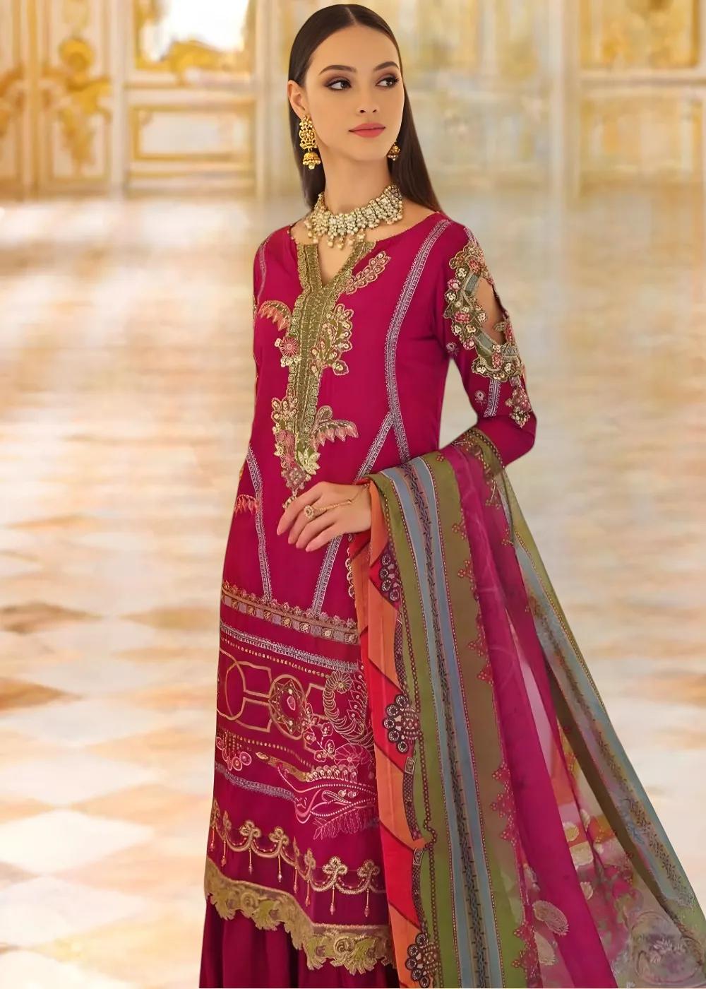 Gul Ahmed 3-Piece Unstitched Yarn Dyed Embroidered Cotton Silk Shirt with Digital Printed Tissue Silk Dupatta PRW-22007