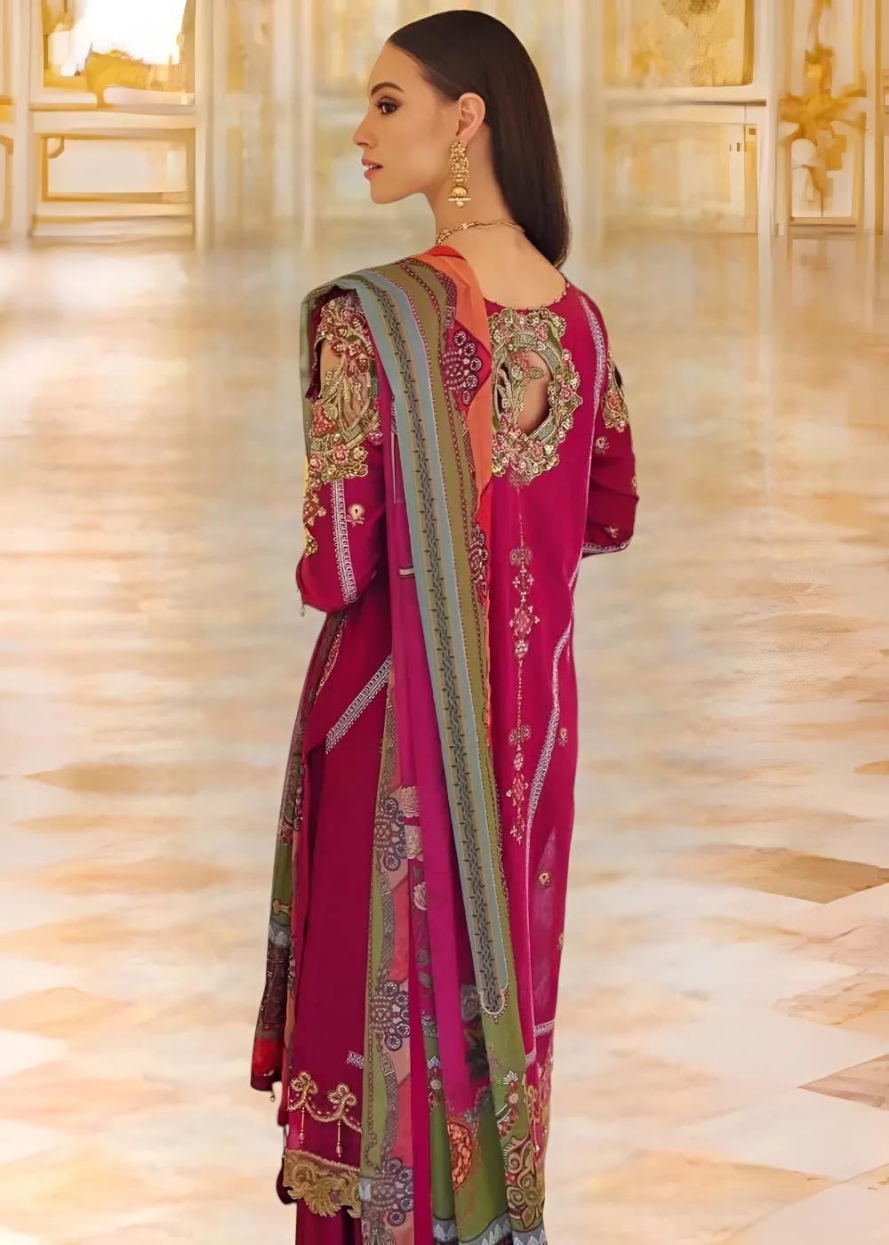 Gul Ahmed 3-Piece Unstitched Yarn Dyed Embroidered Cotton Silk Shirt with Digital Printed Tissue Silk Dupatta PRW-22007