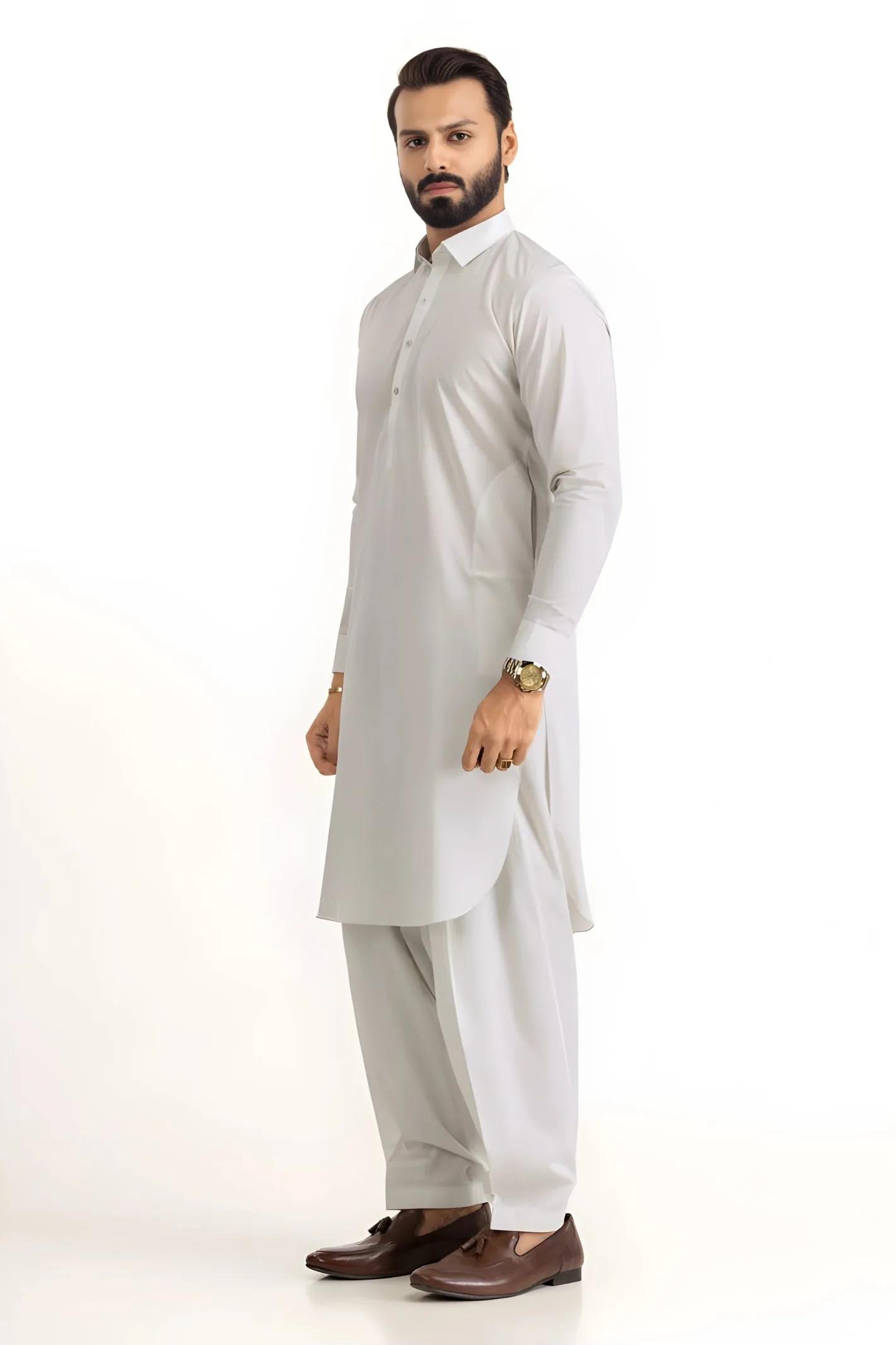 Gul Ahmed Ash White Ambassador Wash & Wear Unstitched Fabric