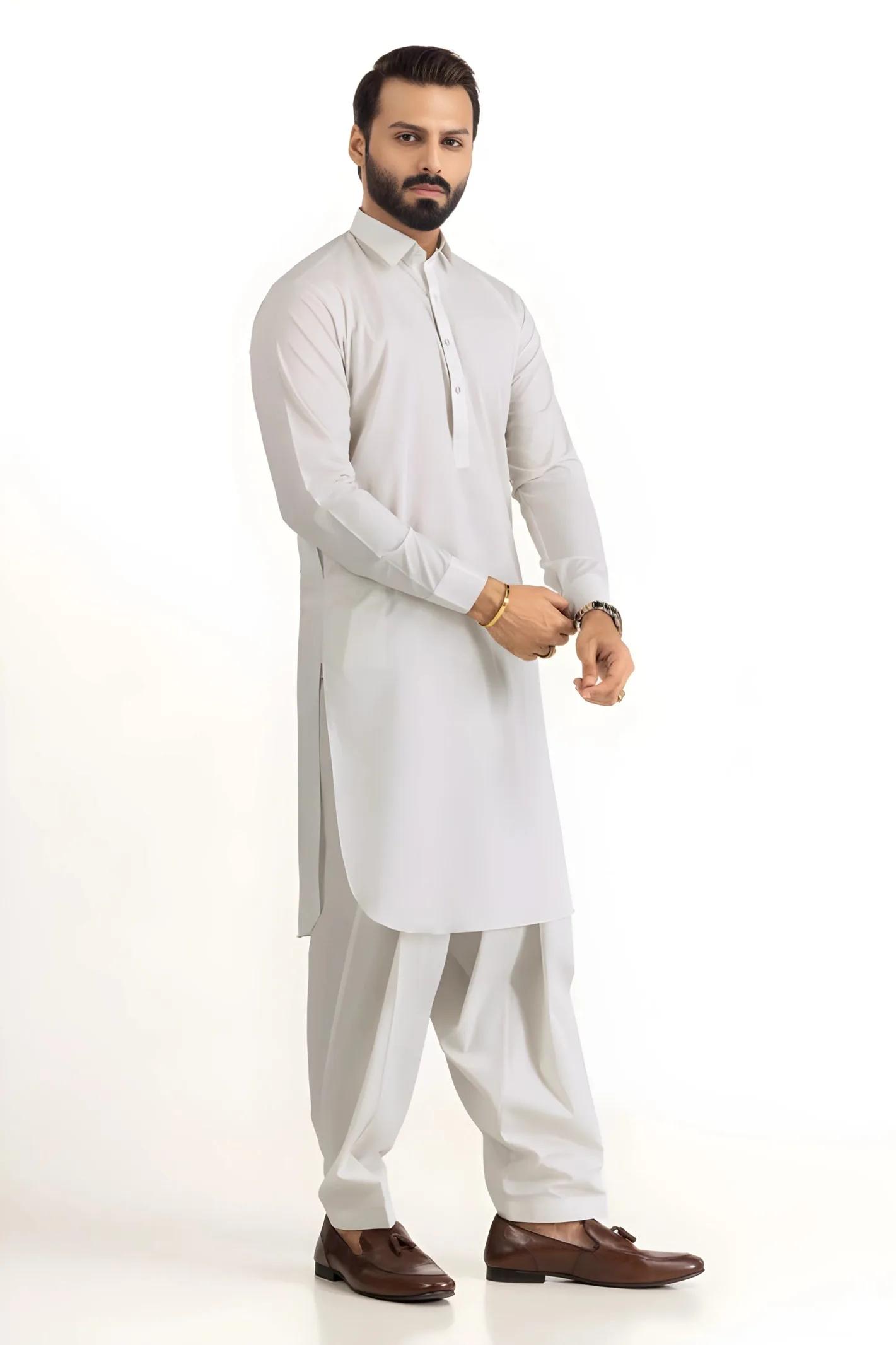 Gul Ahmed Ash White Ambassador Wash & Wear Unstitched Fabric