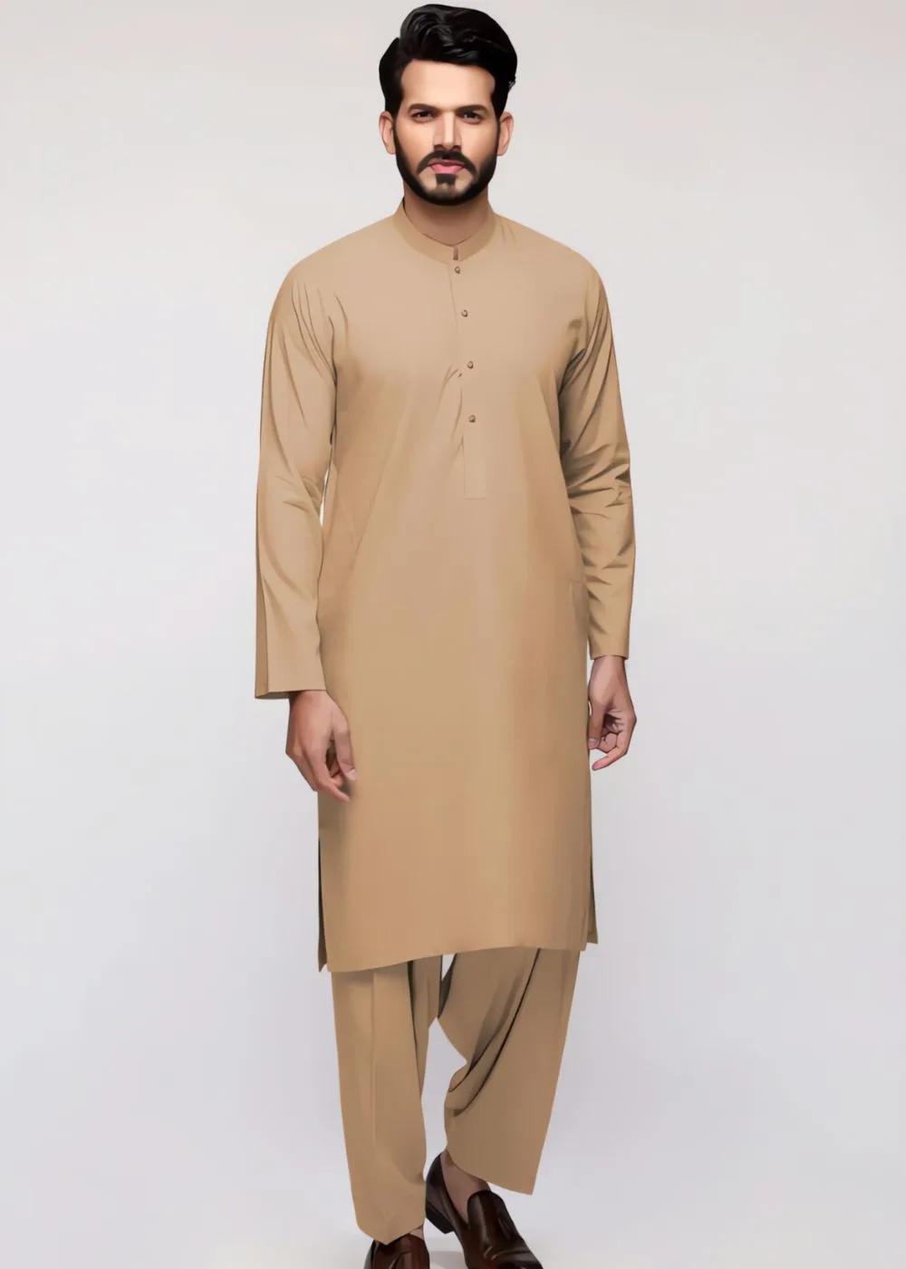 Gul Ahmed Biscuiti Brown Cotton Unstitched Fabric Gul Verossa Suit