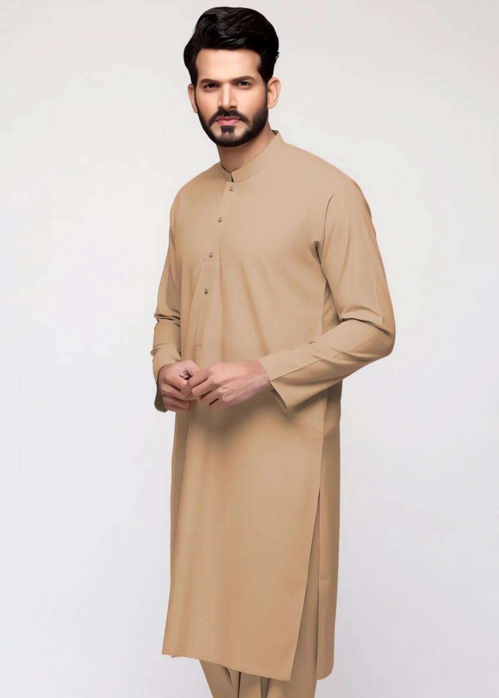 Gul Ahmed Biscuiti Brown Cotton Unstitched Fabric Gul Verossa Suit
