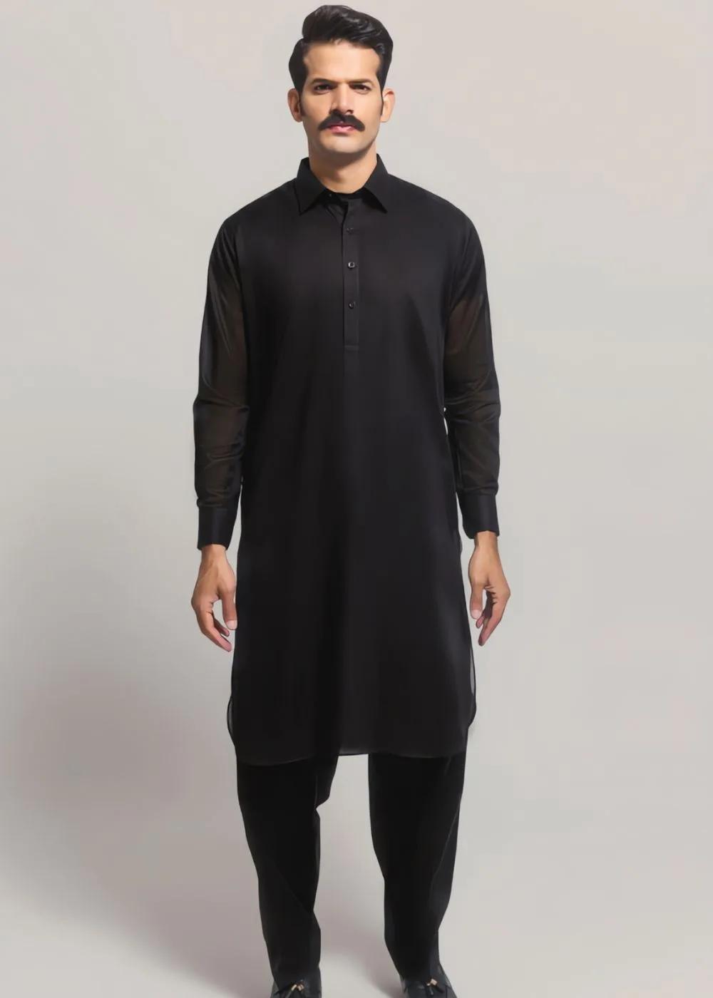 Gul Ahmed Black Cotton Unstitched Fabric Gul Verossa Suit