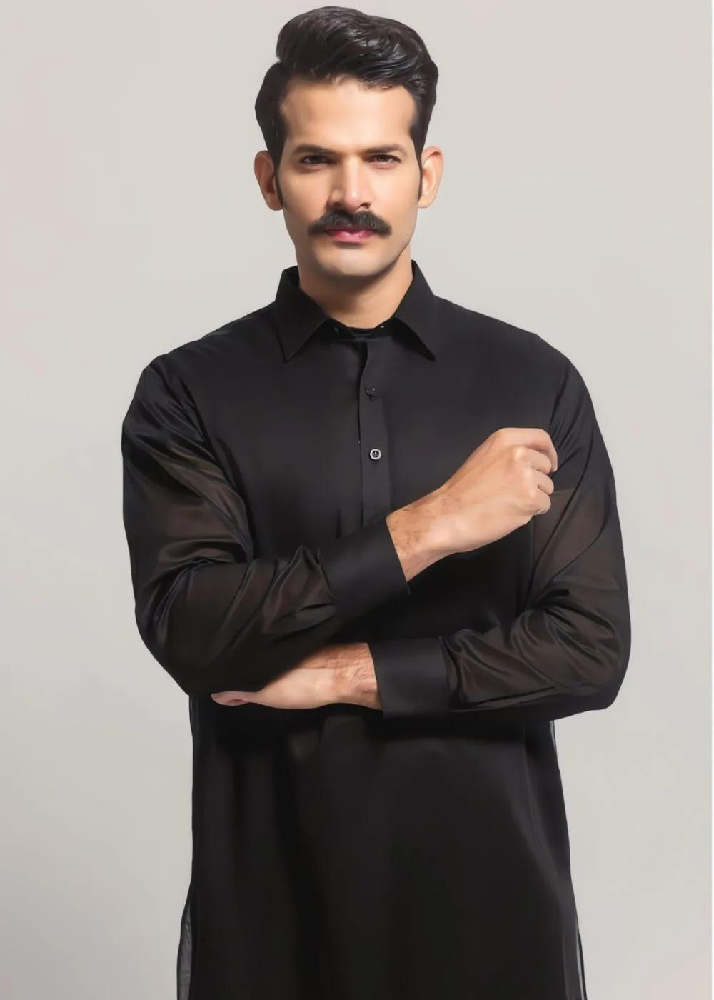 Gul Ahmed Black Cotton Unstitched Fabric Gul Verossa Suit