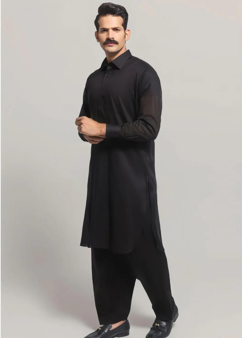 Gul Ahmed Black Cotton Unstitched Fabric Gul Verossa Suit