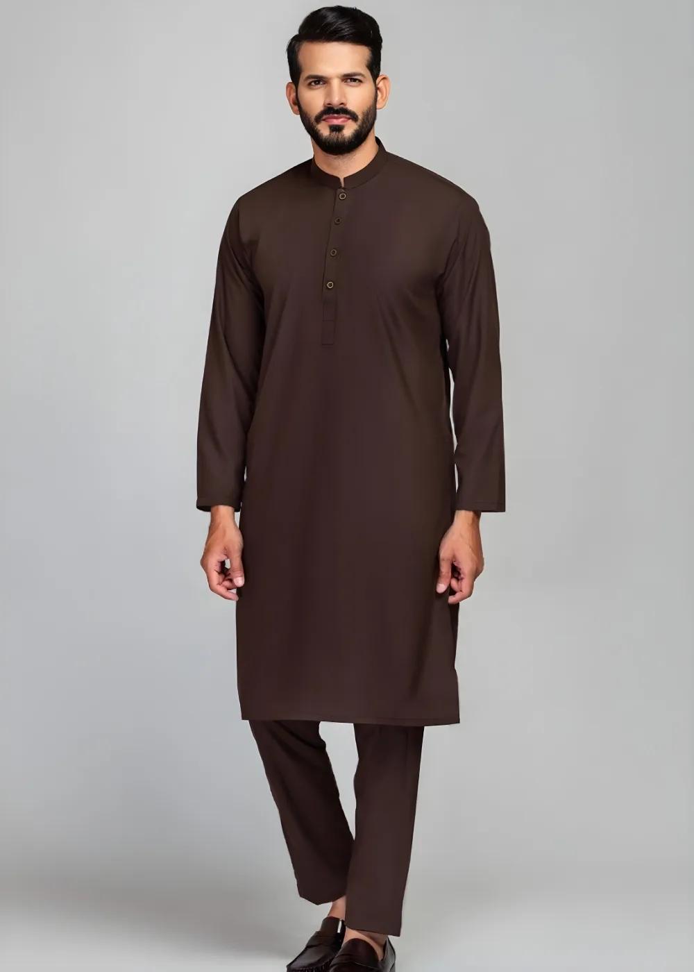 Gul Ahmed Chocolate Brown Wash & Wear Unstitched Fabric GUL 90 FRESHER-J Suit