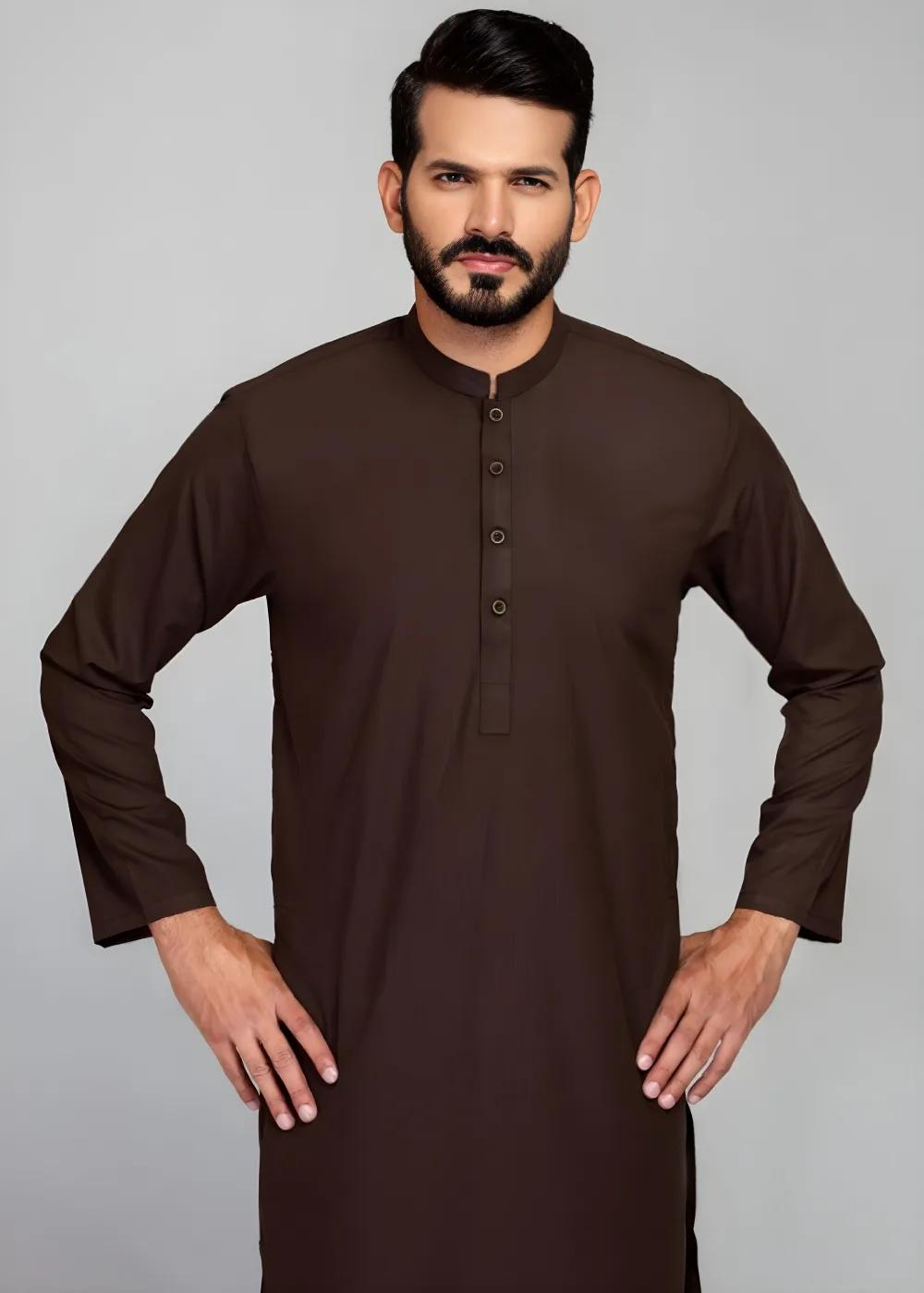 Gul Ahmed Chocolate Brown Wash & Wear Unstitched Fabric GUL 90 FRESHER-J Suit