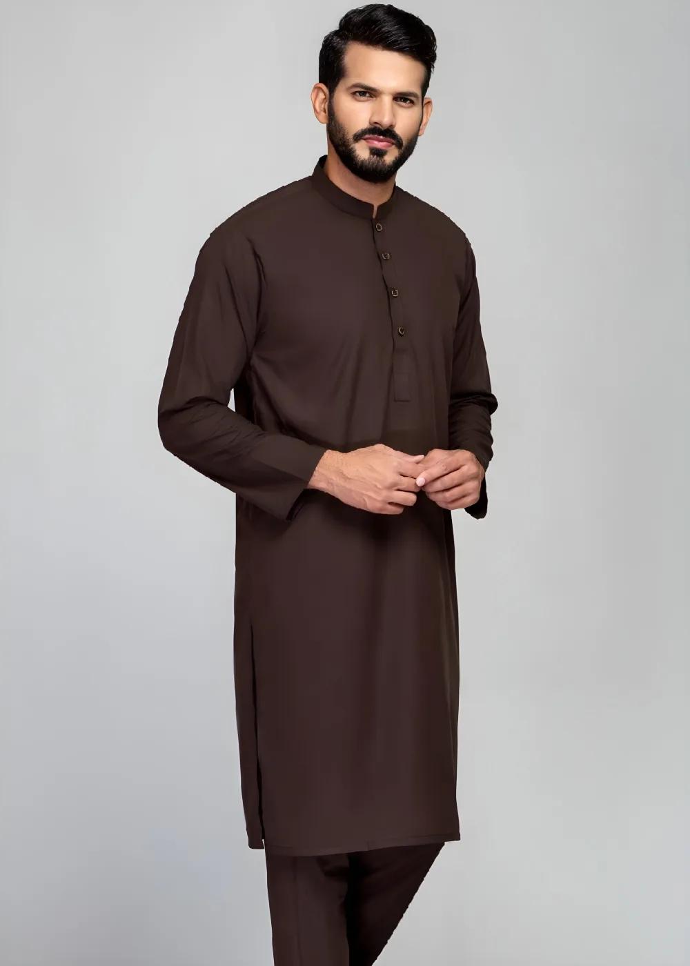Gul Ahmed Chocolate Brown Wash & Wear Unstitched Fabric GUL 90 FRESHER-J Suit