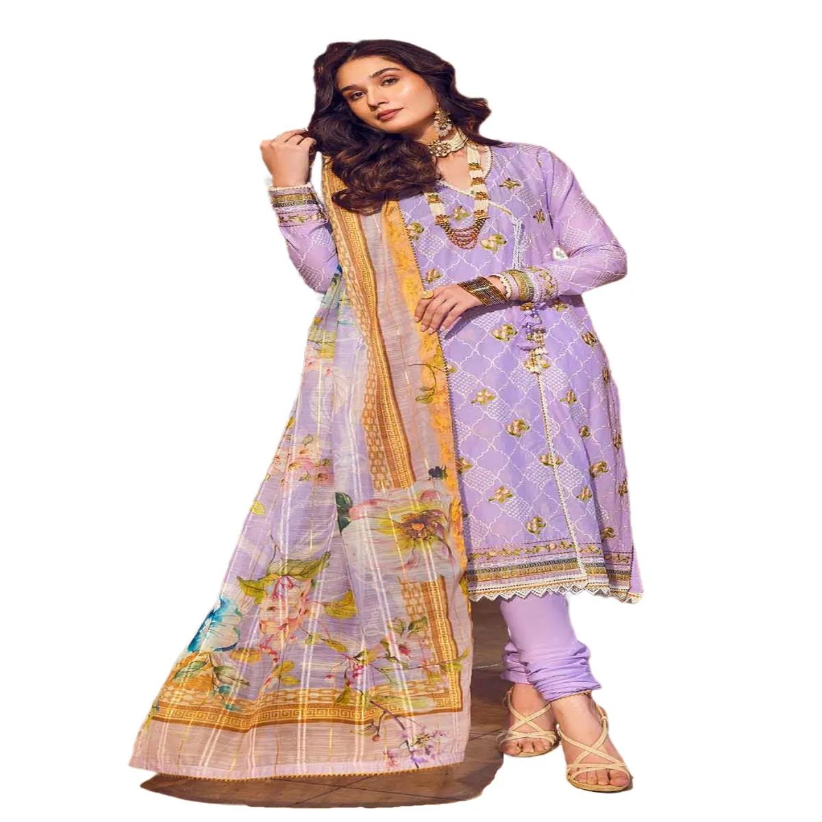Gul Ahmed Dress for Women Embroidered Lawn 3-Piece Unstitched Suit with Jacquard Dupatta FE-32042