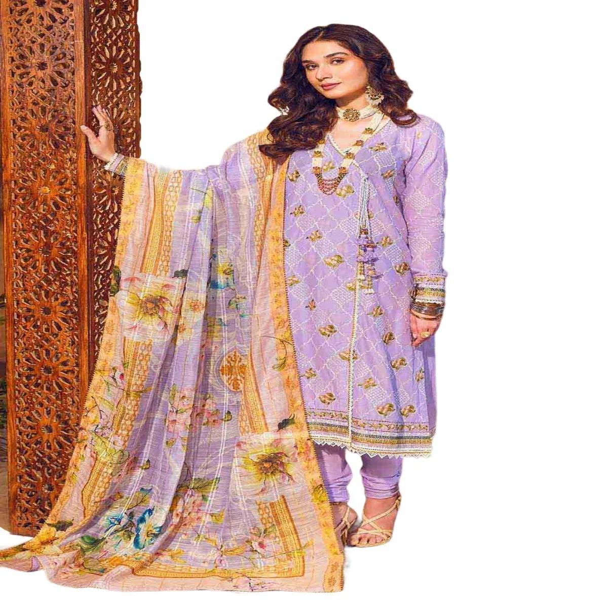 Gul Ahmed Dress for Women Embroidered Lawn 3-Piece Unstitched Suit with Jacquard Dupatta FE-32042