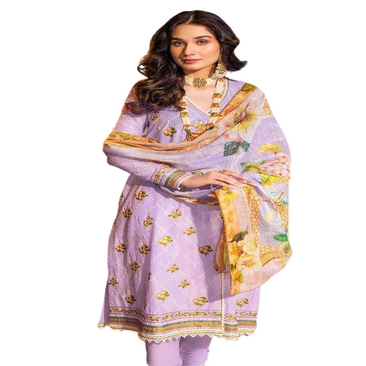 Gul Ahmed Dress for Women Embroidered Lawn 3-Piece Unstitched Suit with Jacquard Dupatta FE-32042