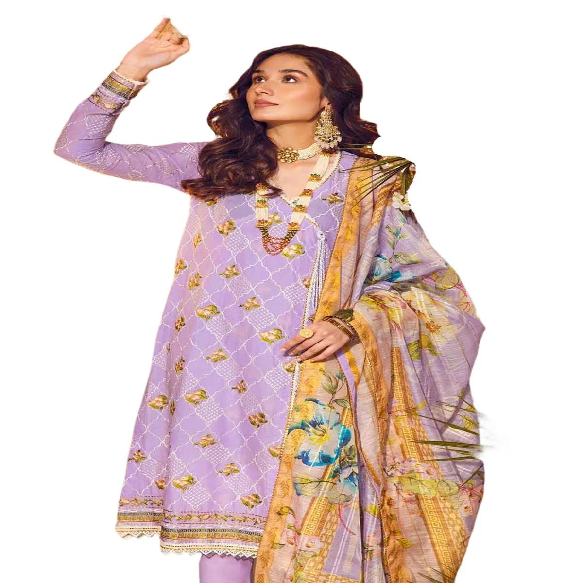 Gul Ahmed Dress for Women Embroidered Lawn 3-Piece Unstitched Suit with Jacquard Dupatta FE-32042