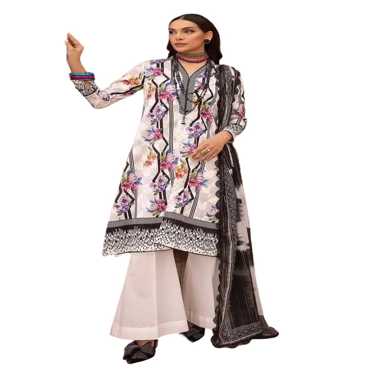 Gul Ahmed Dress for Women Embroidered Lawn Unstitched 3-Piece Suit with Zari Stripe Dupatta FE-32089