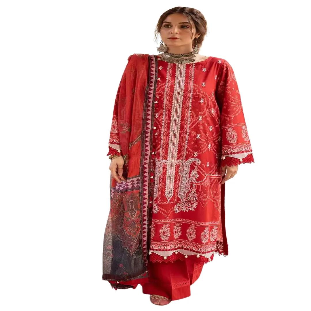 Gul Ahmed Embroidered 3-Piece Lacquer Printed Lawn Unstitched Suit with Khaddi Net Dupatta and organza on neckline CN-32014 - Buy Now