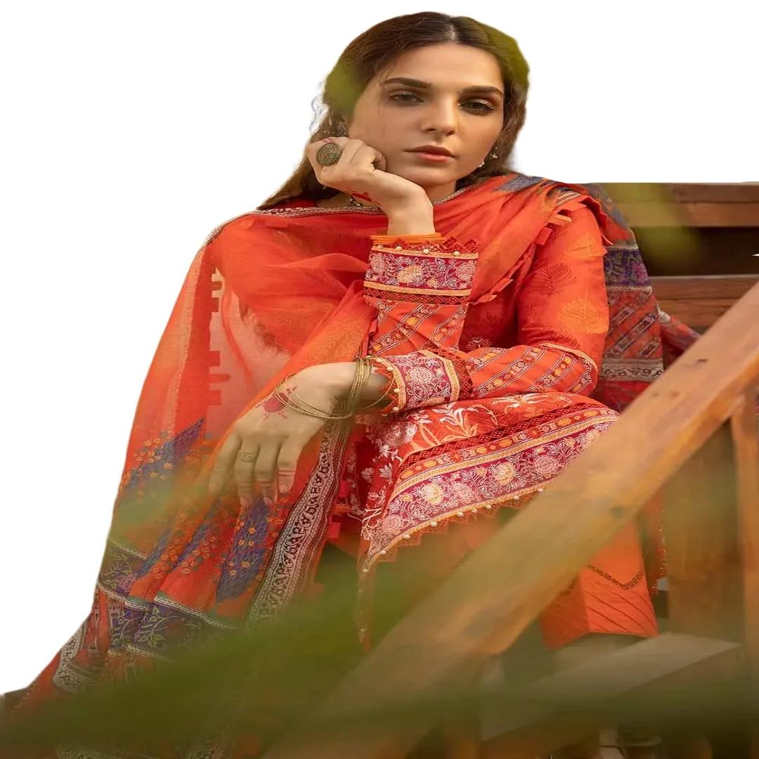 Gul Ahmed Embroidered 3-Piece Lacquer Printed Lawn Unstitched Suit with Khaddi Net Dupatta CN-32020