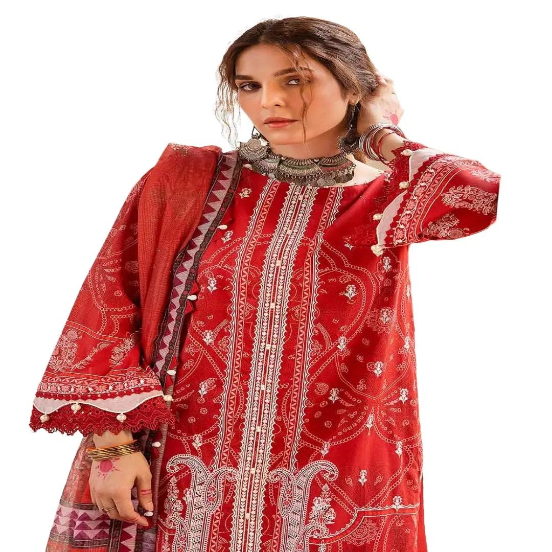 Gul Ahmed Embroidered 3-Piece Lacquer Printed Lawn Unstitched Suit with Khaddi Net Dupatta and organza on neckline CN-32014 - Buy Now