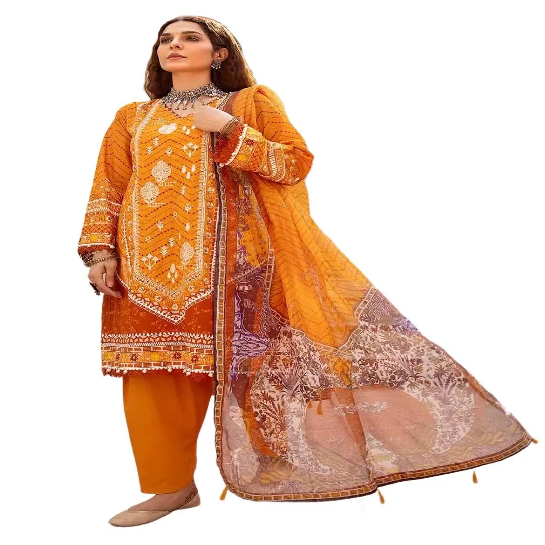 Gul Ahmed Embroidered 3-Piece Lacquer Printed Lawn Unstitched Suit with Khaddi Net Dupatta CN-32019