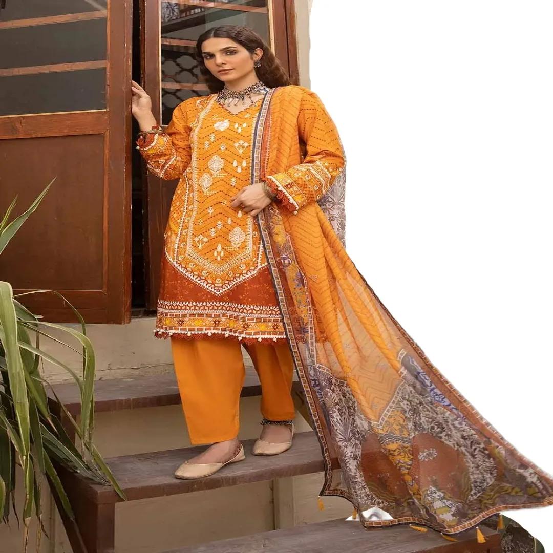 Gul Ahmed Embroidered 3-Piece Lacquer Printed Lawn Unstitched Suit with Khaddi Net Dupatta CN-32019