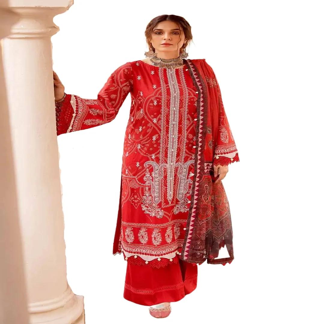 Gul Ahmed Embroidered 3-Piece Lacquer Printed Lawn Unstitched Suit with Khaddi Net Dupatta and organza on neckline CN-32014 - Buy Now