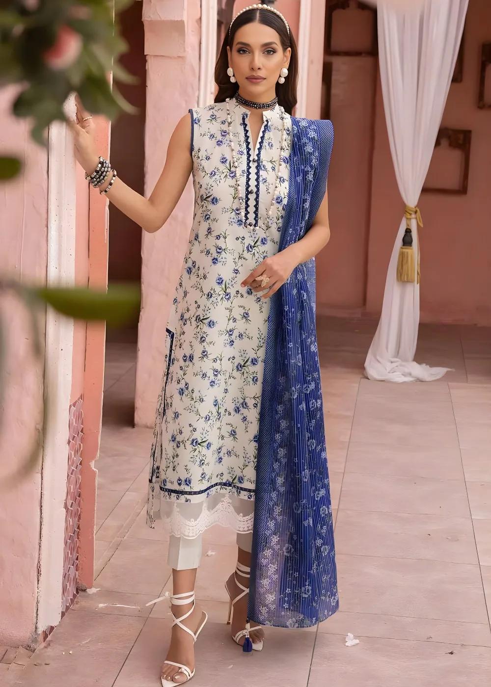 Gul Ahmed Embroidered Lawn 3-Piece Printed Unstitched Suit with Printed Stripe Dupatta FE-32078