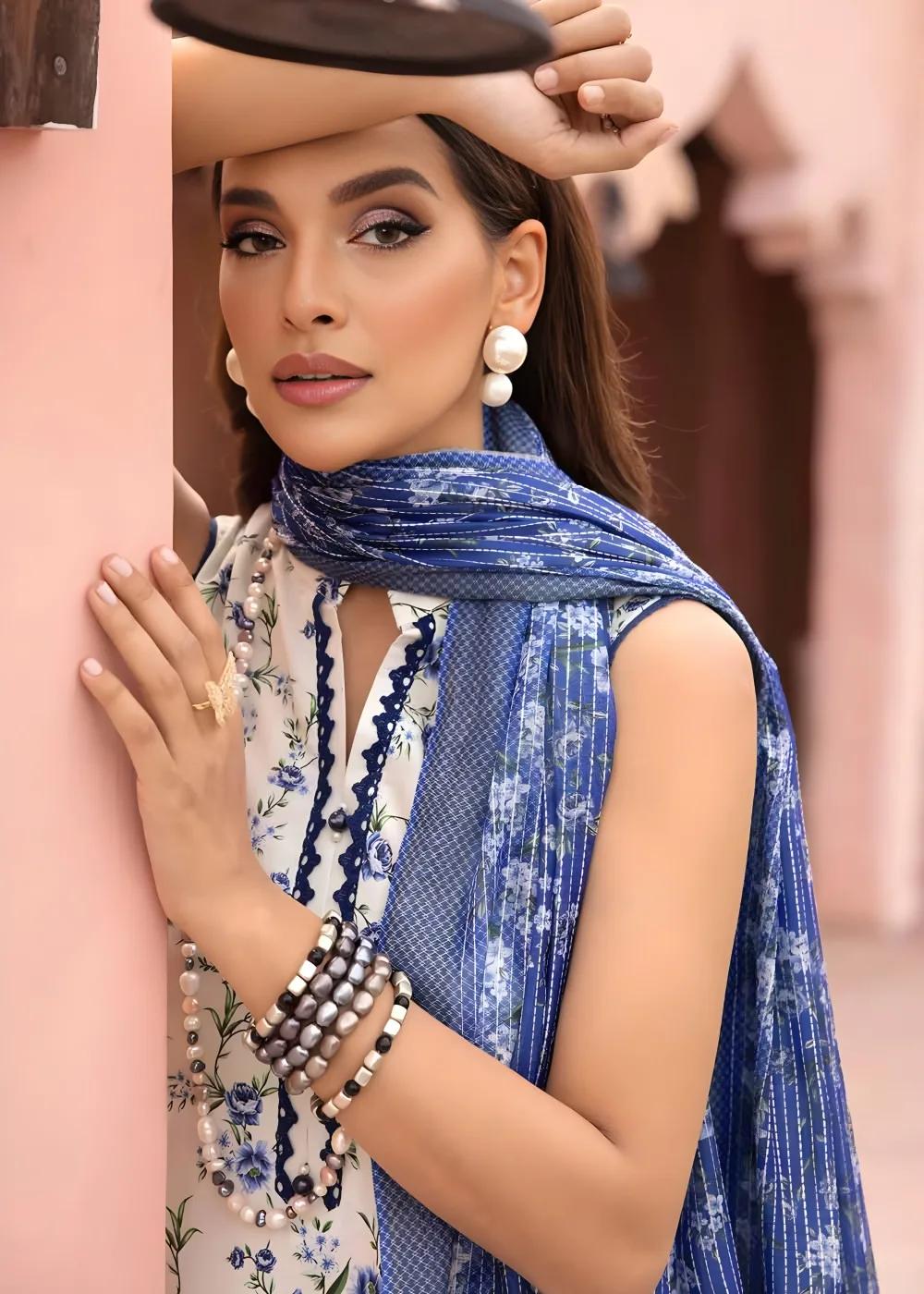 Gul Ahmed Embroidered Lawn 3-Piece Printed Unstitched Suit with Printed Stripe Dupatta FE-32078