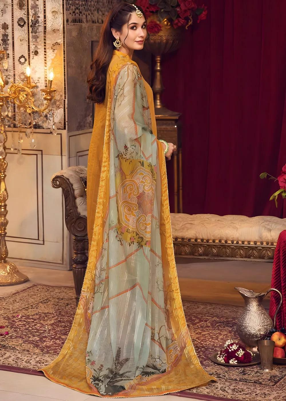 Gul Ahmed Embroidered Paper Cotton 3-Piece Unstitched Suit with Chiffon Dupatta FE-32107