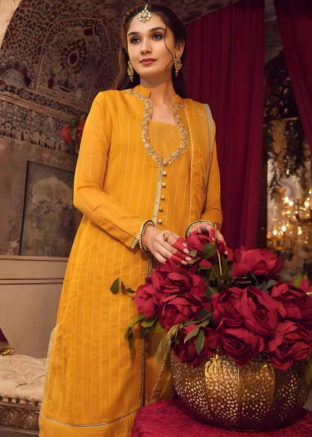 Gul Ahmed Embroidered Paper Cotton 3-Piece Unstitched Suit with Chiffon Dupatta FE-32107