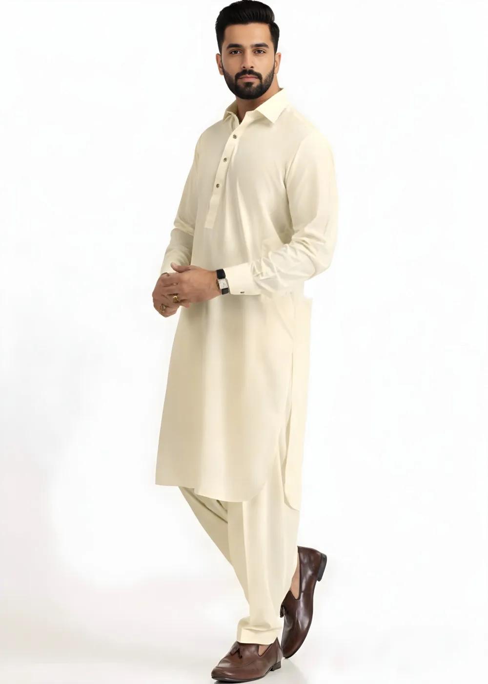Gul Ahmed Gul Cotilla-NS Cream Premium Fine 100% Cotton Unstitched Fabric Suit