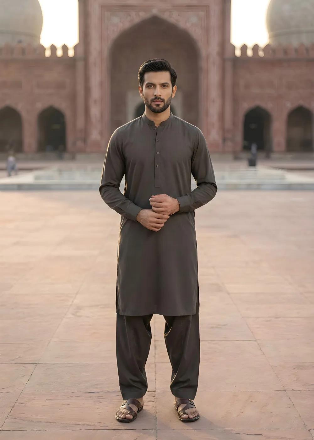 Gul Ahmed Gul Cotilla-NS Dark Brown Premium Fine 100% Cotton Unstitched Fabric Suit