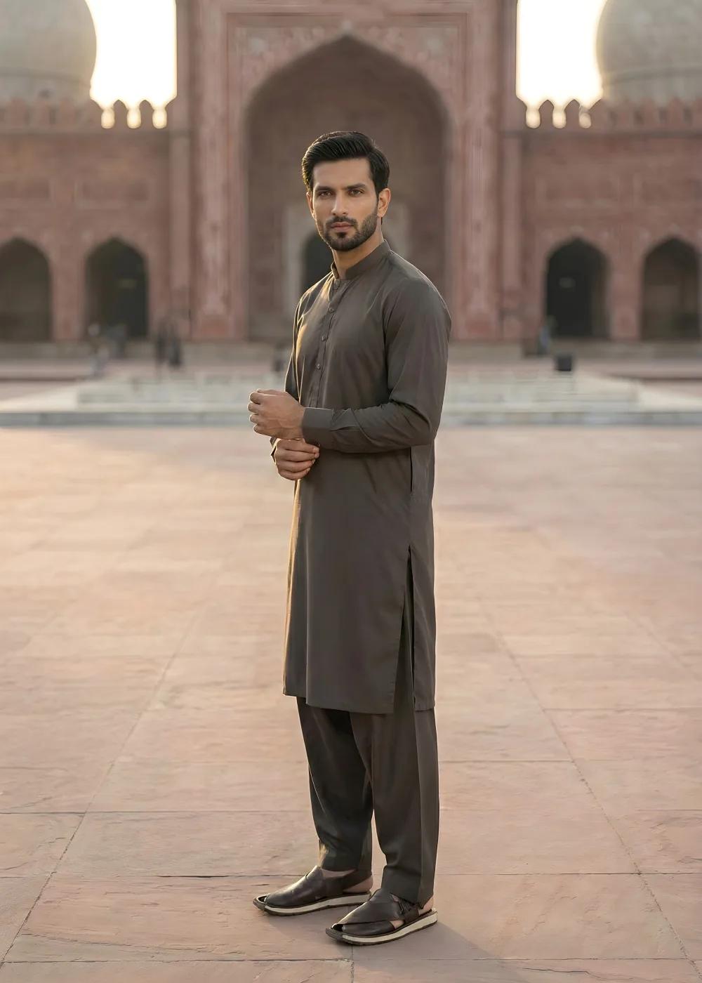 Gul Ahmed Gul Cotilla-NS Dark Brown Premium Fine 100% Cotton Unstitched Fabric Suit