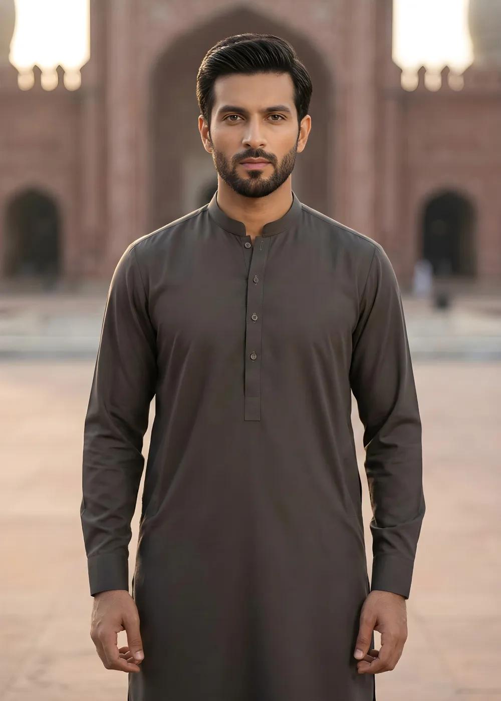 Gul Ahmed Gul Cotilla-NS Dark Brown Premium Fine 100% Cotton Unstitched Fabric Suit
