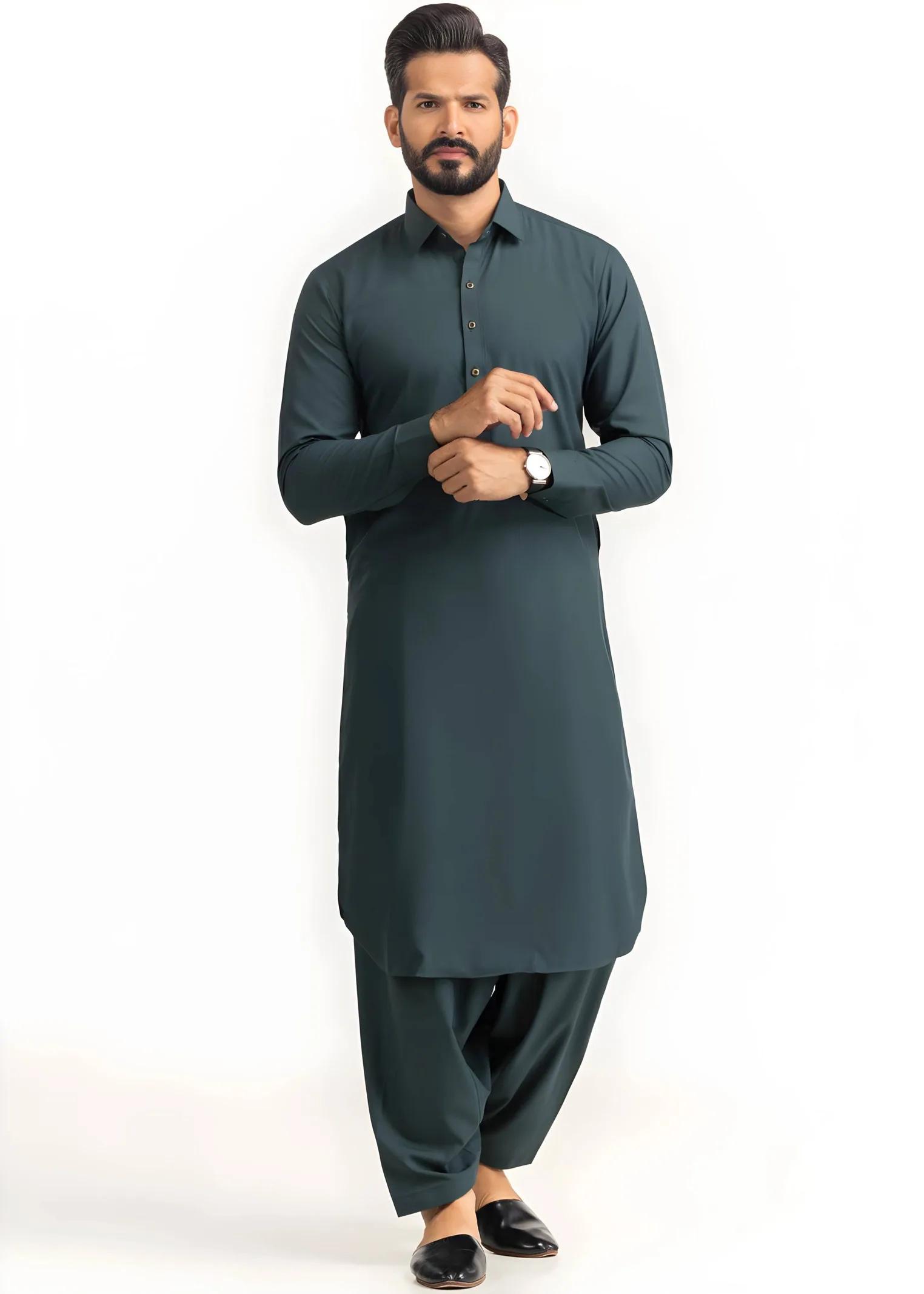 Gul Ahmed Gul Cotilla-NS Dark Green Premium Fine 100% Cotton Unstitched Fabric Suit