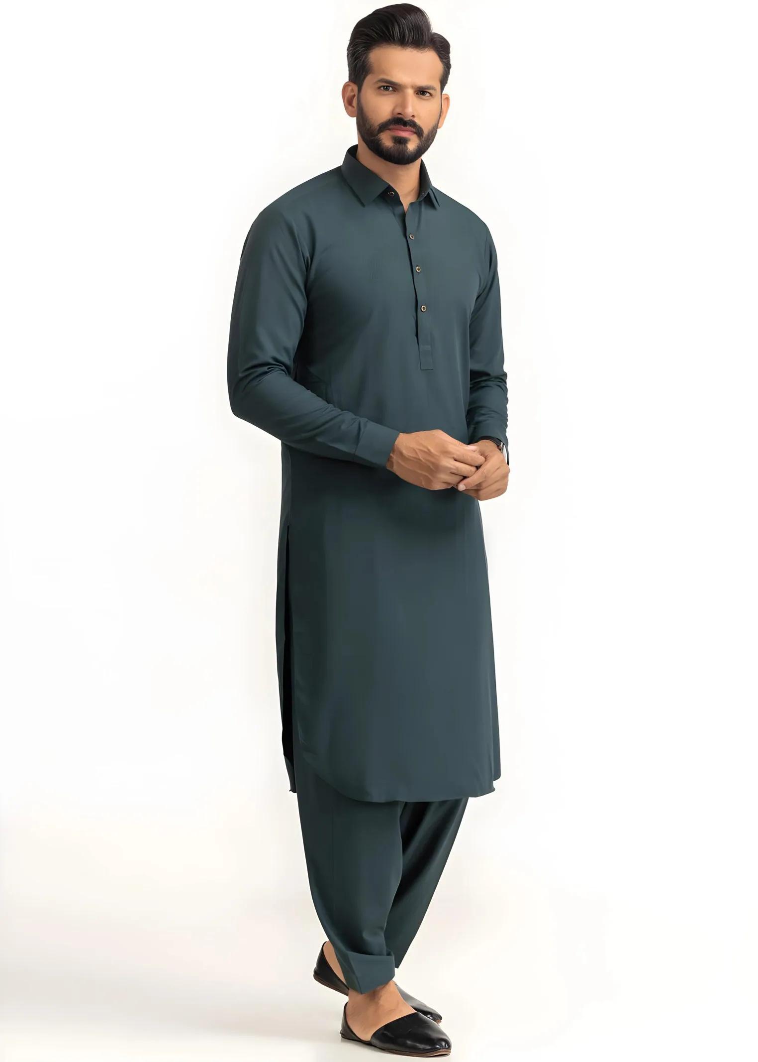 Gul Ahmed Gul Cotilla-NS Dark Green Premium Fine 100% Cotton Unstitched Fabric Suit