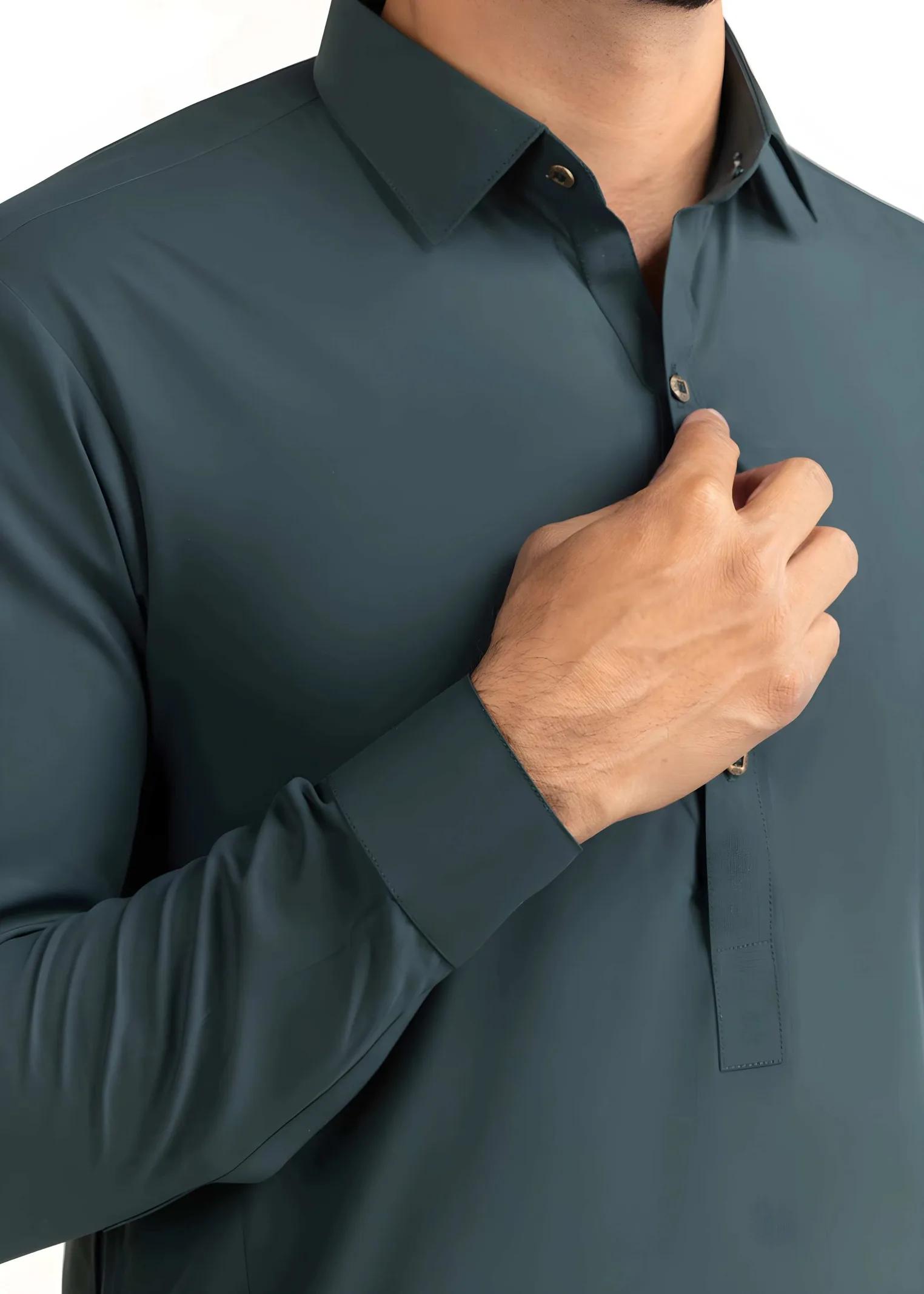 Gul Ahmed Gul Cotilla-NS Dark Green Premium Fine 100% Cotton Unstitched Fabric Suit