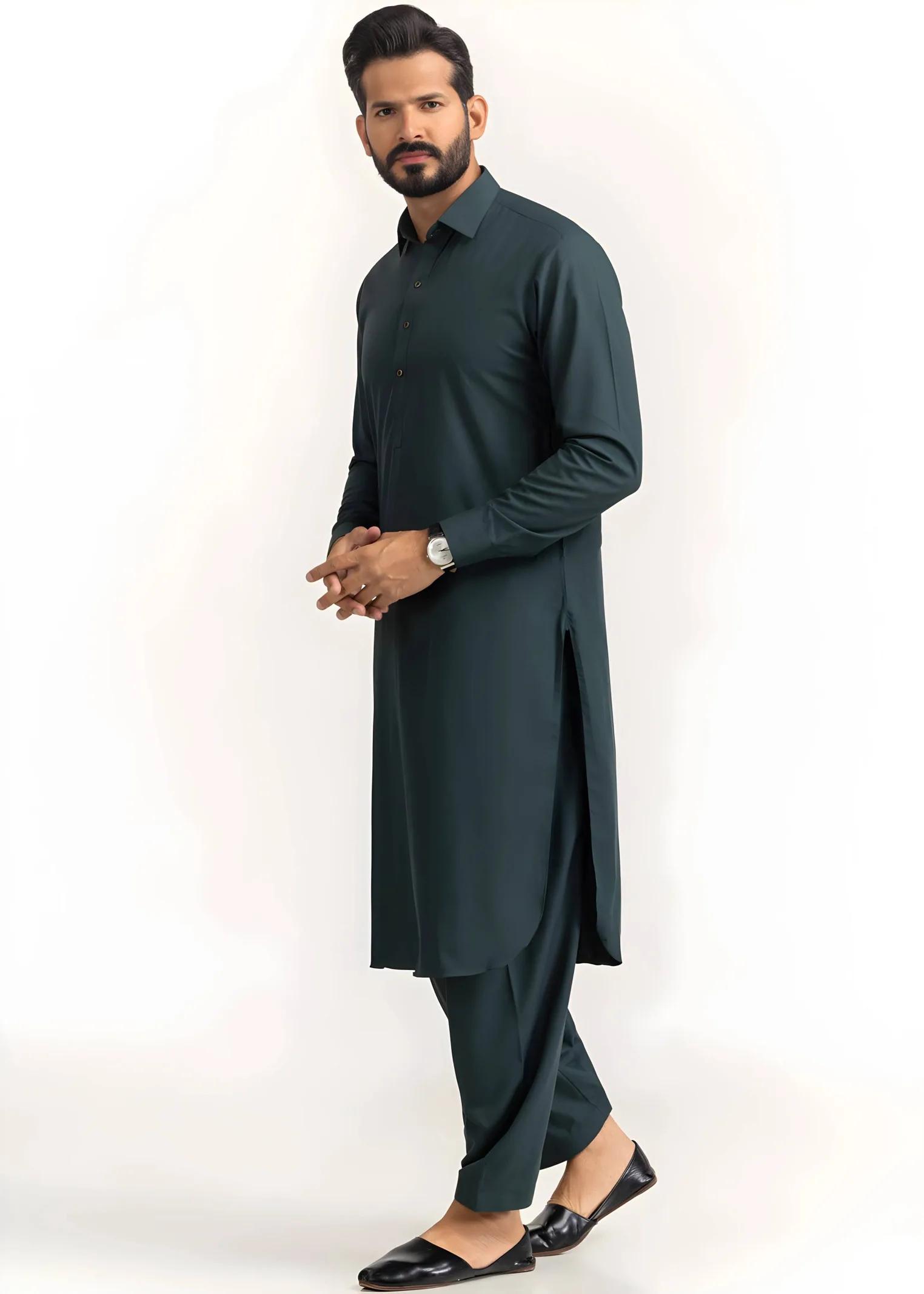 Gul Ahmed Gul Cotilla-NS Dark Green Premium Fine 100% Cotton Unstitched Fabric Suit