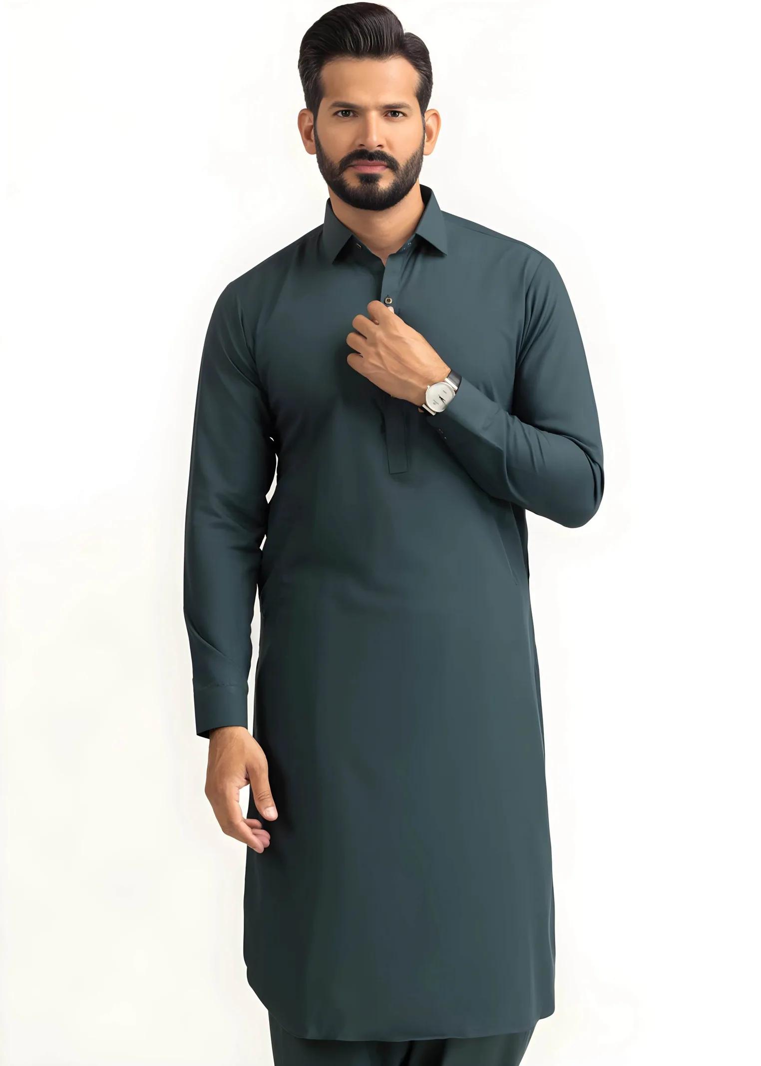 Gul Ahmed Gul Cotilla-NS Dark Green Premium Fine 100% Cotton Unstitched Fabric Suit
