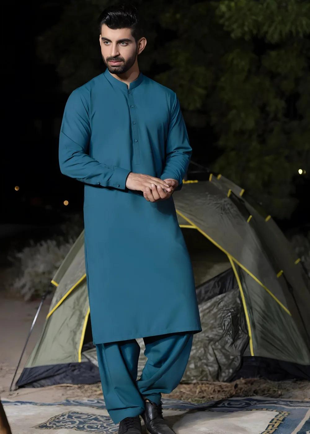 Gul Ahmed Gul Cotilla-NS Greenish Blue Premium Fine 100% Cotton Unstitched Fabric Suit