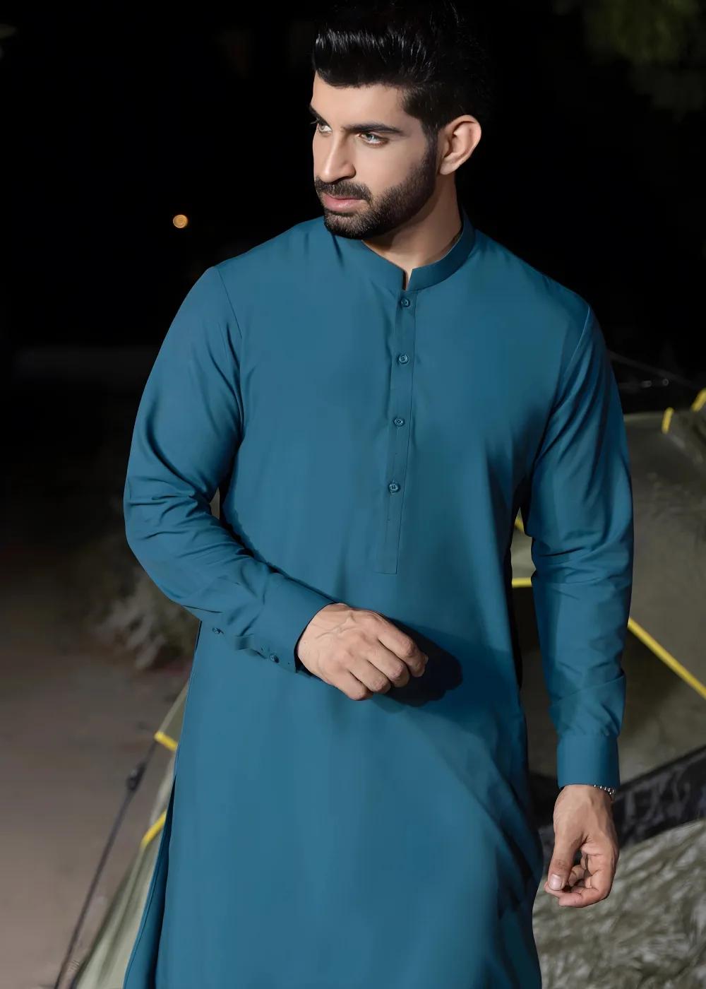 Gul Ahmed Gul Cotilla-NS Greenish Blue Premium Fine 100% Cotton Unstitched Fabric Suit
