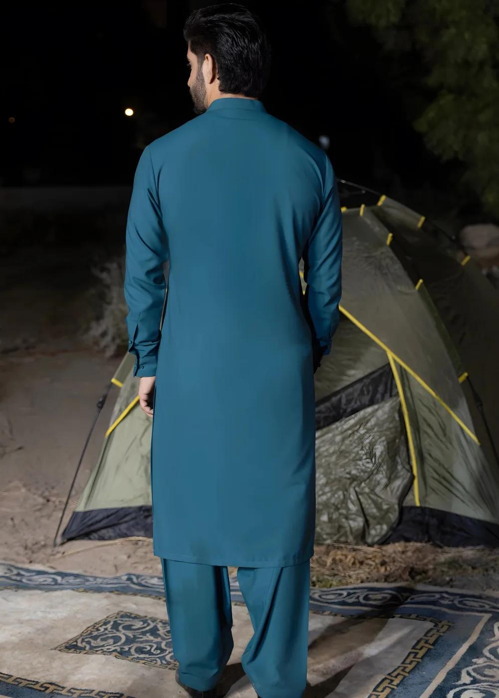 Gul Ahmed Gul Cotilla-NS Greenish Blue Premium Fine 100% Cotton Unstitched Fabric Suit