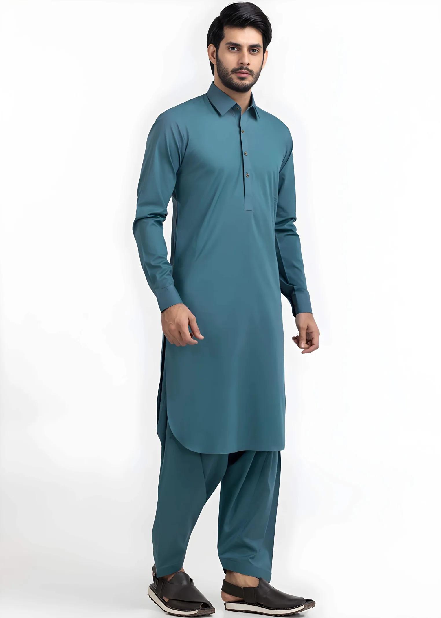 Gul Ahmed Gul Cotilla-NS Teal Premium Fine 100% Cotton Unstitched Fabric Suit