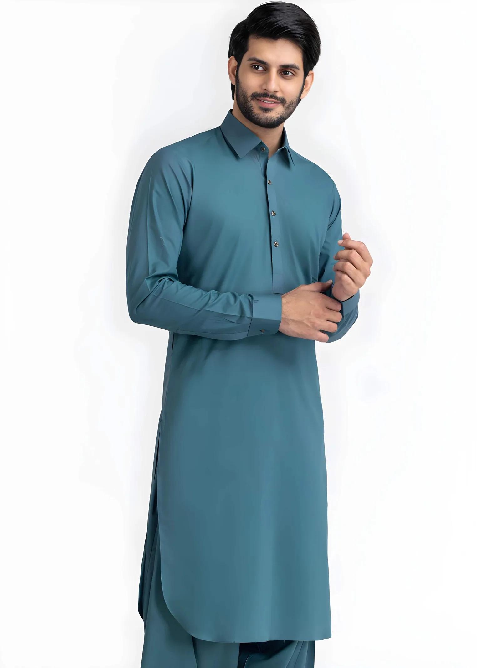Gul Ahmed Gul Cotilla-NS Teal Premium Fine 100% Cotton Unstitched Fabric Suit