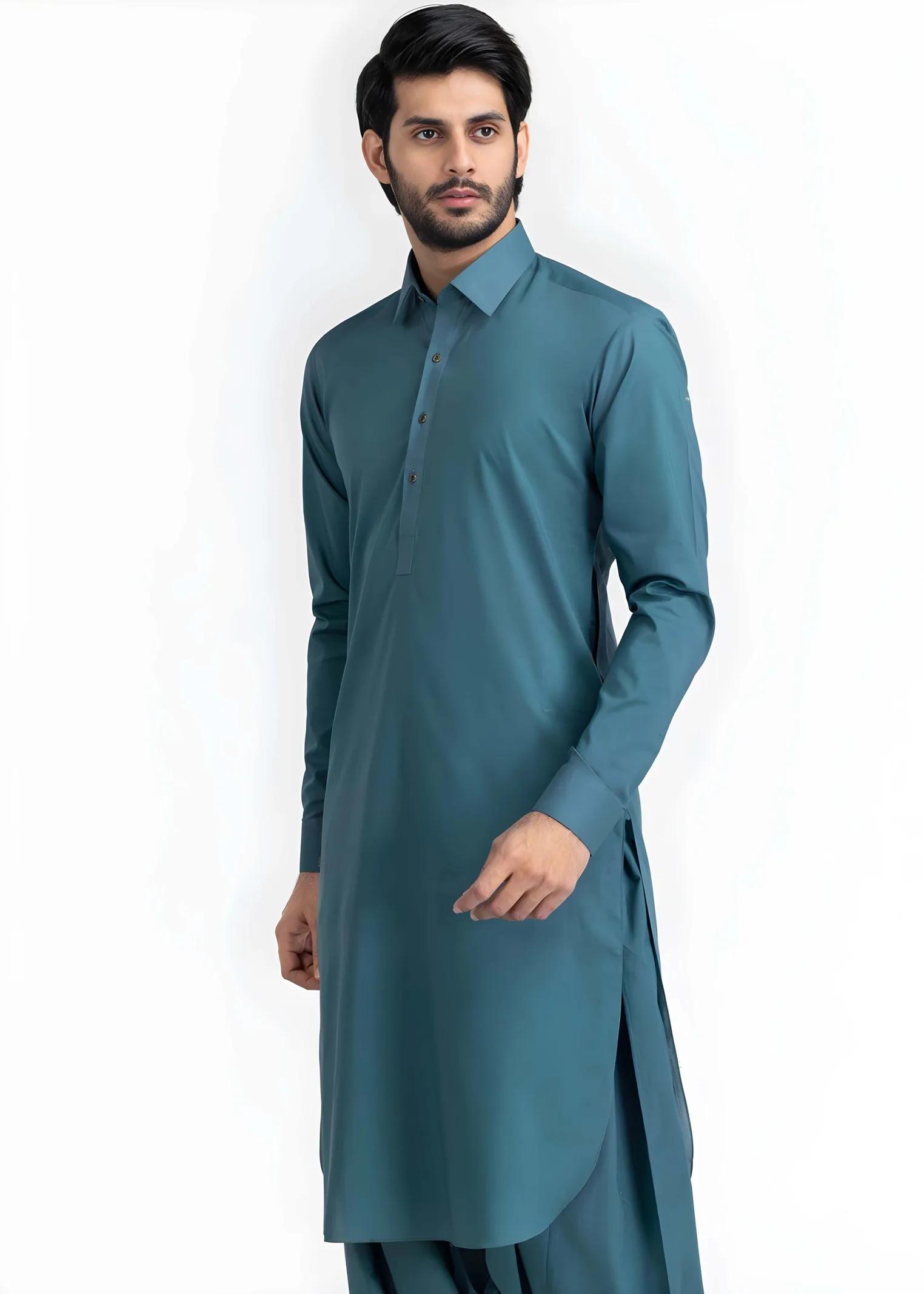 Gul Ahmed Gul Cotilla-NS Teal Premium Fine 100% Cotton Unstitched Fabric Suit