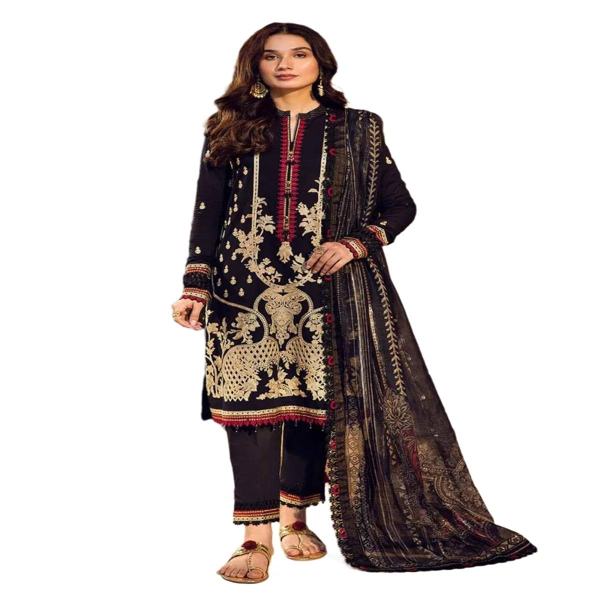 Gul Ahmed Ideas Sale: Elegant 3-Piece Unstitched Embroidered Lawn Suit with Printed Zari Stripe Dupatta FE-32076 - Limited Edition!