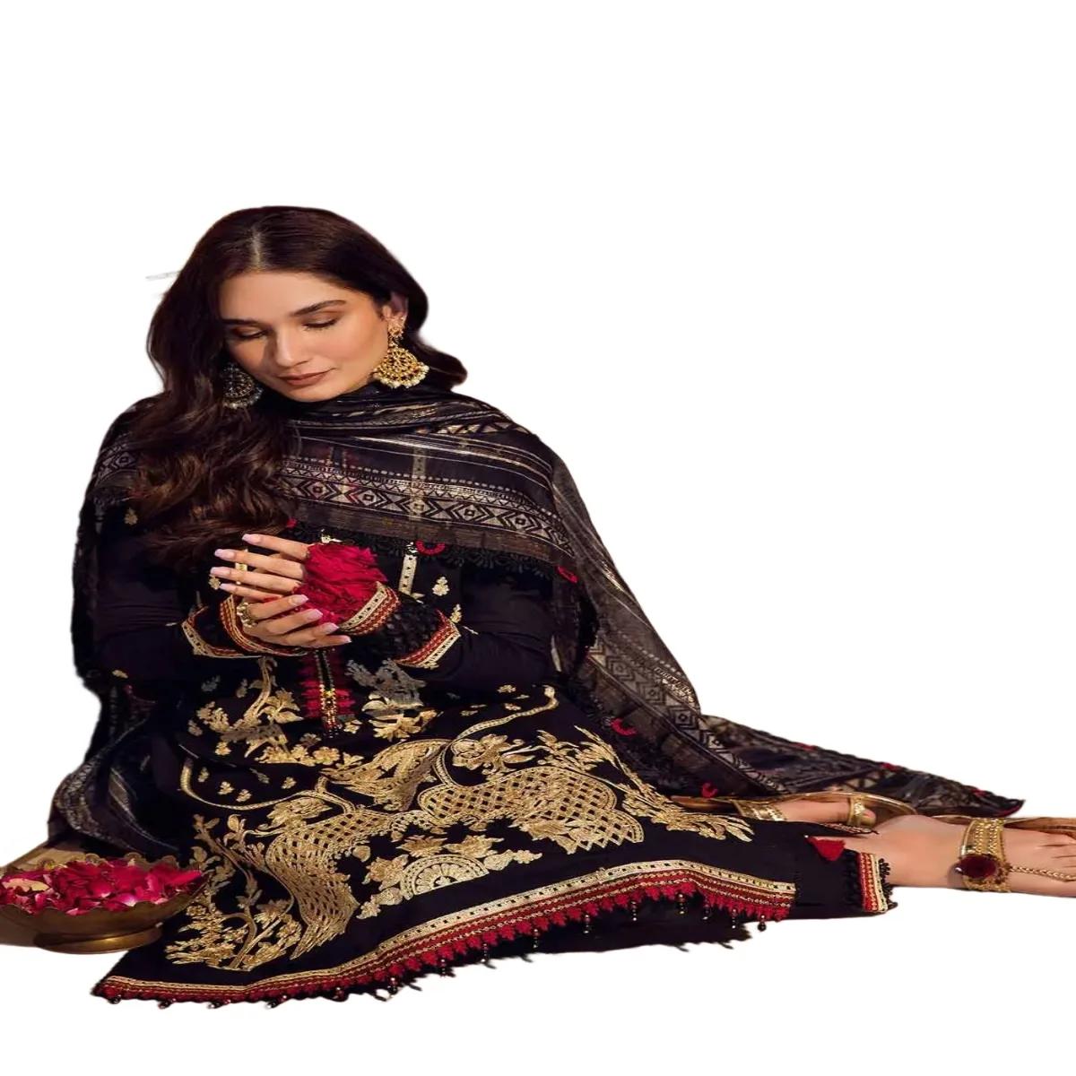 Gul Ahmed Ideas Sale: Elegant 3-Piece Unstitched Embroidered Lawn Suit with Printed Zari Stripe Dupatta FE-32076 - Limited Edition!