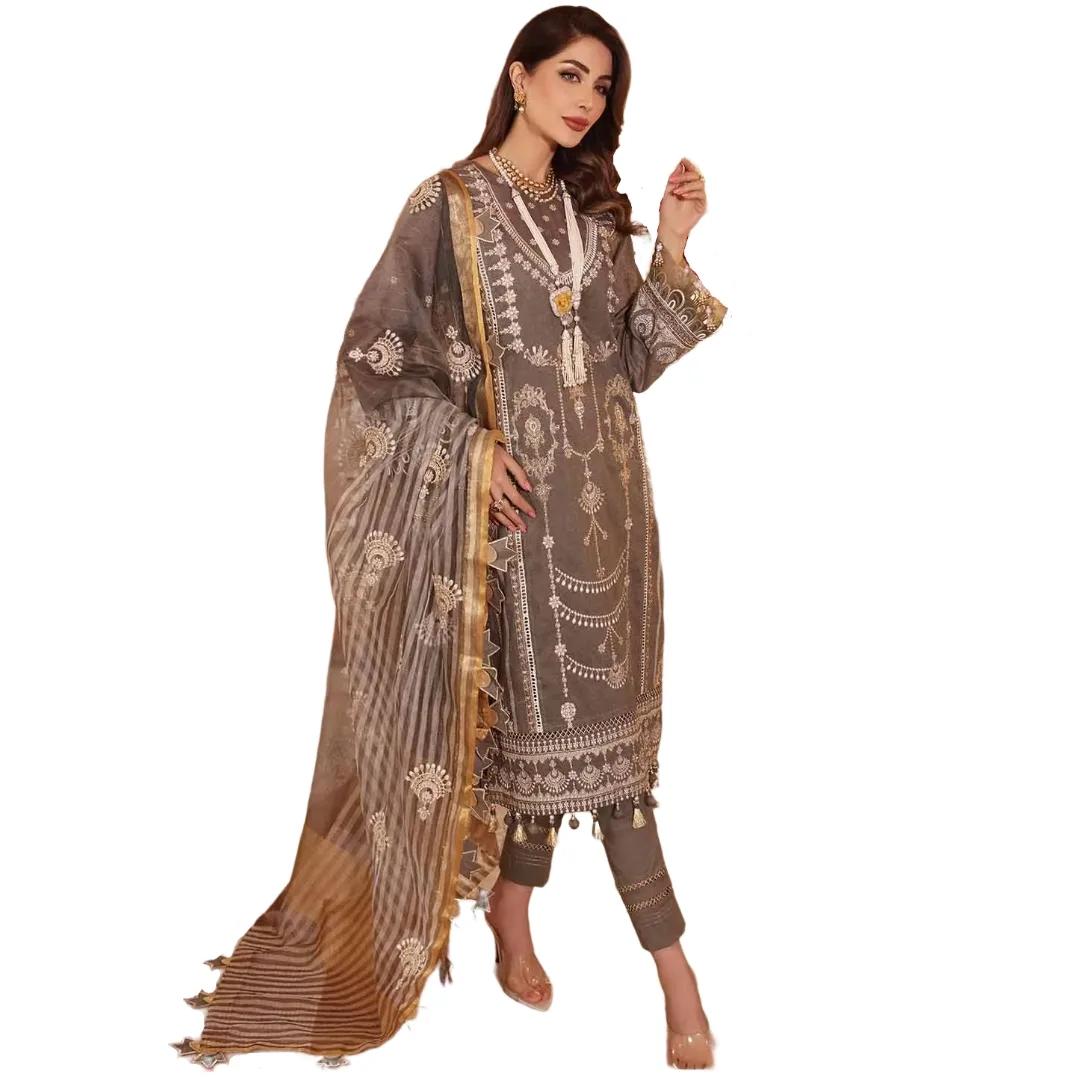 Gul Ahmed Ideas Sale: Embrace Elegance with our 3-Piece Embroidered Mehsuri Suit! Limited Edition FE-12001 with Stunning Embroidered Organza Stripe Dupatta