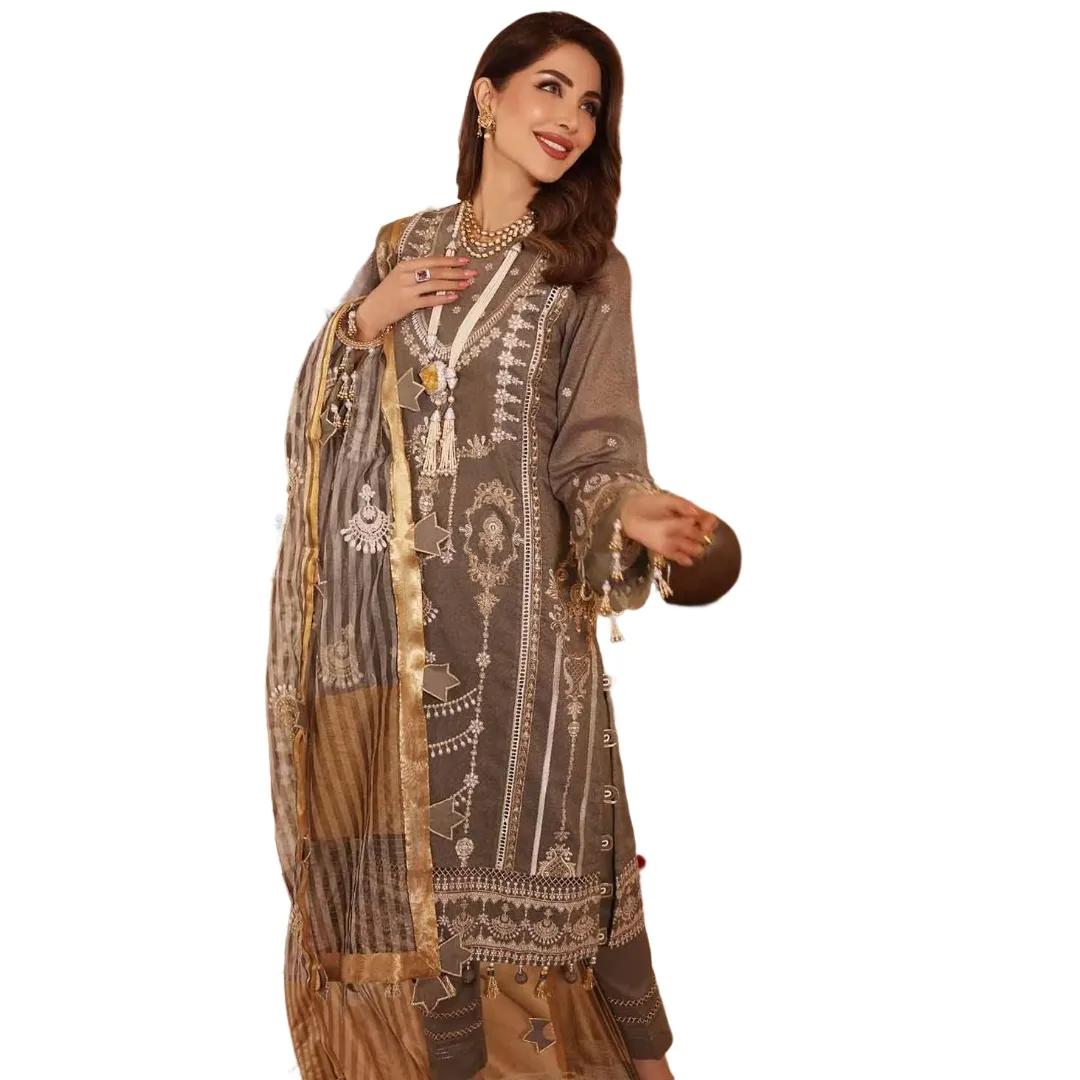 Gul Ahmed Ideas Sale: Embrace Elegance with our 3-Piece Embroidered Mehsuri Suit! Limited Edition FE-12001 with Stunning Embroidered Organza Stripe Dupatta