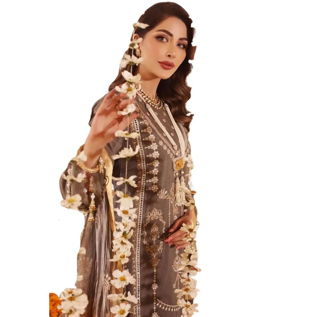 Gul Ahmed Ideas Sale: Embrace Elegance with our 3-Piece Embroidered Mehsuri Suit! Limited Edition FE-12001 with Stunning Embroidered Organza Stripe Dupatta