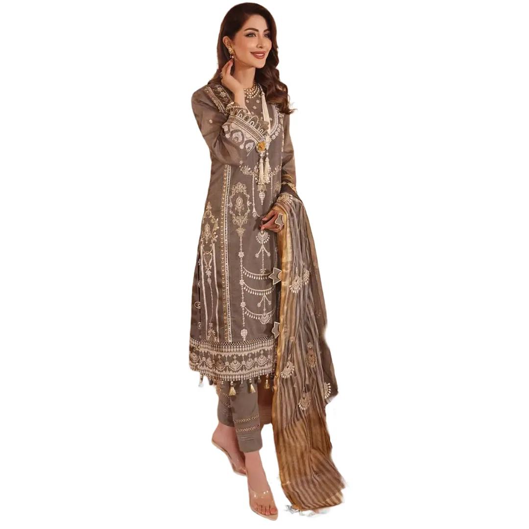 Gul Ahmed Ideas Sale: Embrace Elegance with our 3-Piece Embroidered Mehsuri Suit! Limited Edition FE-12001 with Stunning Embroidered Organza Stripe Dupatta
