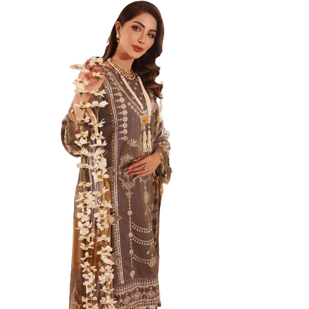 Gul Ahmed Ideas Sale: Embrace Elegance with our 3-Piece Embroidered Mehsuri Suit! Limited Edition FE-12001 with Stunning Embroidered Organza Stripe Dupatta