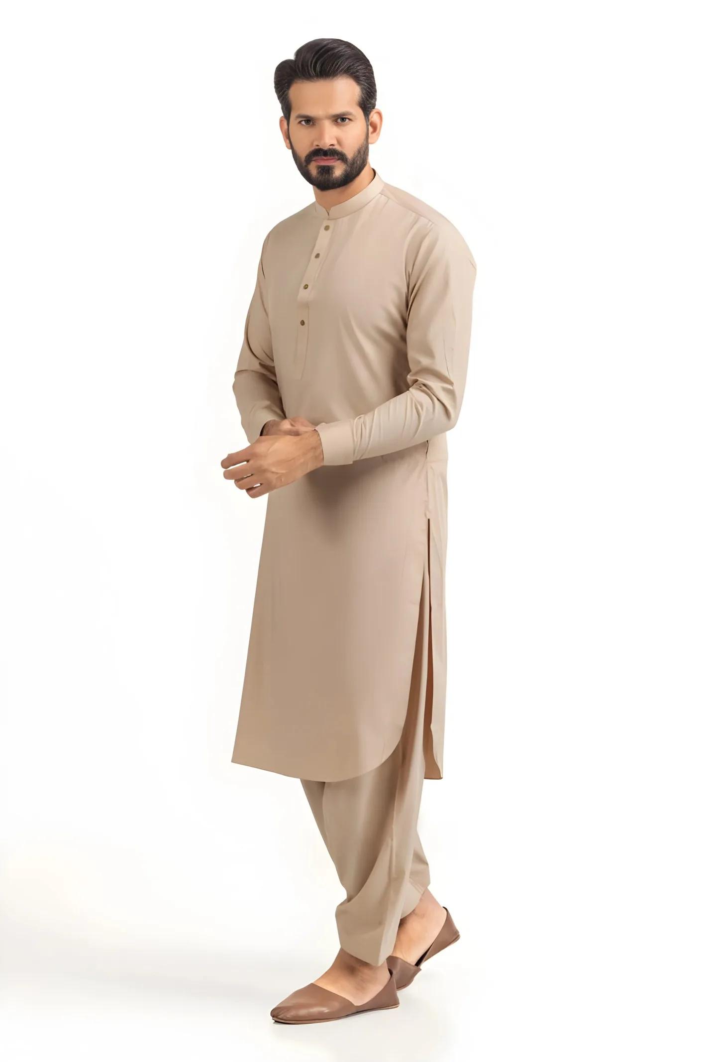 Gul Ahmed Light Beige Ambassador Wash & Wear Unstitched Fabric